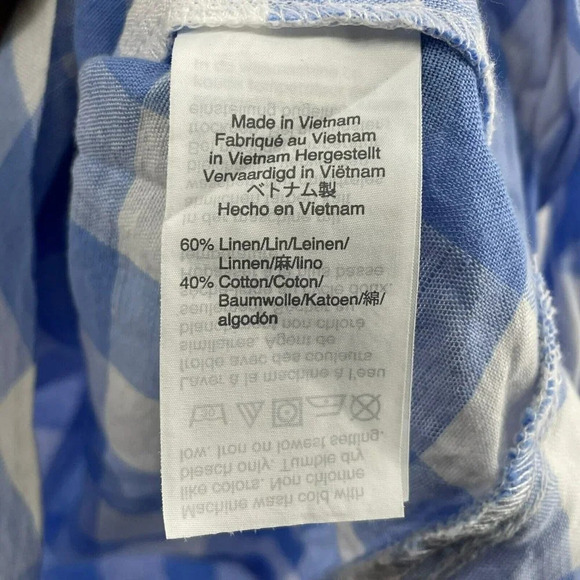 J.Crew Blouse Women's Sz 2 Blue Gingham Round Neck Side-Tie Back Keyhole - Picture 9 of 11